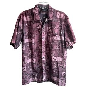 Vintage 90s No Fear Short Sleeve Motocross Purple Muted Button Down Medium